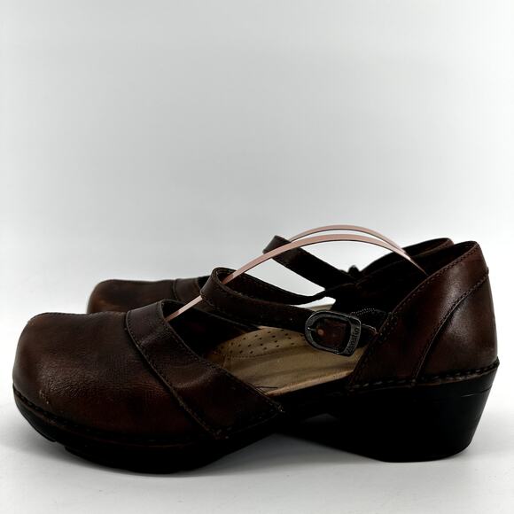 Dansko Sally Clogs Leather Dri-Lex Wicking Shock Absorption Ankle Strap Brown 9 - Picture 4 of 7